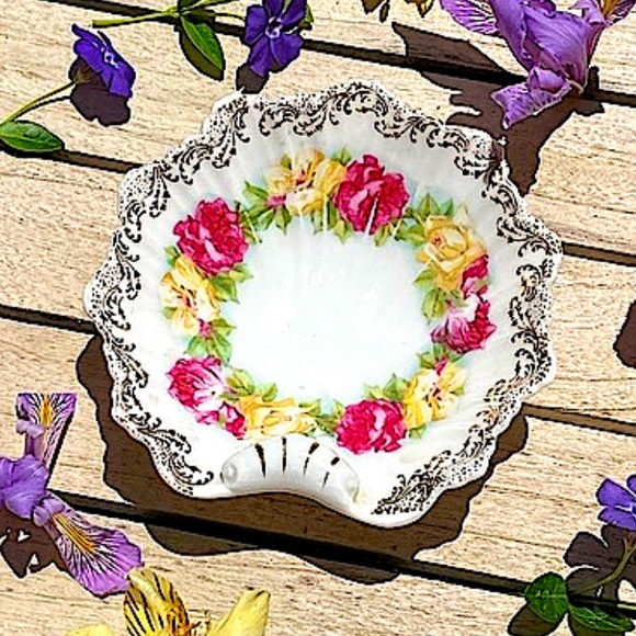 Prussia B Royal Chelsea Floral Dish Vintage Scalloped Candy Trinkets - Picture 1 of 16